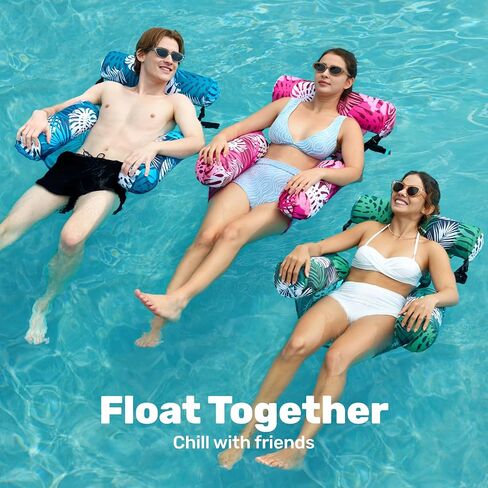 Sloosh 3 Packs Pool Lounge Chair, Stripe Pattern Hammock Inflatable Swimming Pool Water Floating Chair for Outdoor, Beach, Pool, Lake in Kuwait