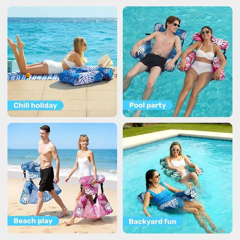 Sloosh 3 Packs Pool Lounge Chair, Stripe Pattern Hammock Inflatable Swimming Pool Water Floating Chair for Outdoor, Beach, Pool, Lake in Kuwait