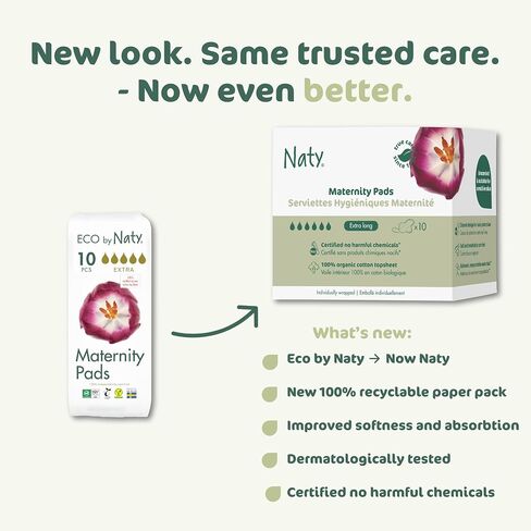 Eco by Naty Maternity Pads for Women - Pregnancy and Postpartum Pads for Maternal Care and Recovery, Absorbent Pads for Leak Protection (10 Count) in Kuwait