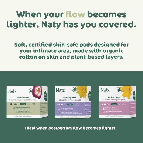 Eco by Naty Maternity Pads for Women - Pregnancy and Postpartum Pads for Maternal Care and Recovery, Absorbent Pads for Leak Protection (10 Count) in Kuwait