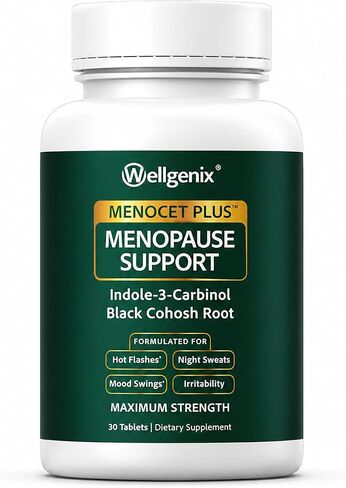 Wellgenix Menocet Plus دعم انقطاع الطمث - مكمل الكل في واحد لانقطاع الطمث - رعاية يومية للإغاثة الأنثوية - الهبات الساخنة والتعرق الليلي وتقلب المزاج والتهيج - 30 قرصًا (عبوة من قطعتين) in Kuwait