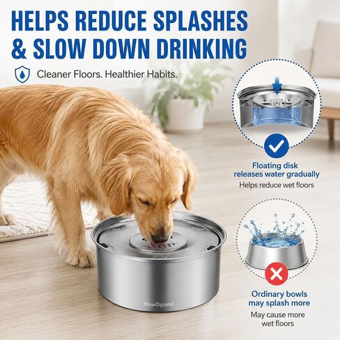 MewDgland Dog Water Bowl, 3L Large no Spill Dog Bowls, Stainless Steel Water Bowl Dispenser Spilling Proof for Dogs, 101 oz Non-Skid Pet Water Feeder, No Messy Drip, Slow Drink Pet Water Bowl in Kuwait