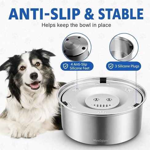 MewDgland Dog Water Bowl, 3L Large no Spill Dog Bowls, Stainless Steel Water Bowl Dispenser Spilling Proof for Dogs, 101 oz Non-Skid Pet Water Feeder, No Messy Drip, Slow Drink Pet Water Bowl in Kuwait