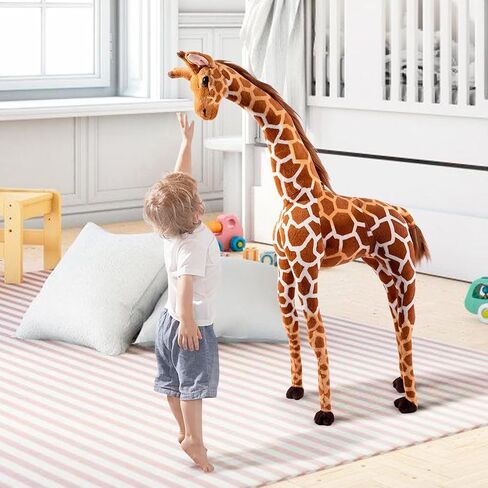 47" Large Giraffe Stuffed Animal Set, Giant Giraffe Plush Toys with Birds, Leaves, Basket, Tall Giraffe Toy Standing Lifelike, Gift for Kids Nursery Baby Shower Party in Kuwait