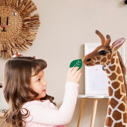 47" Large Giraffe Stuffed Animal Set, Giant Giraffe Plush Toys with Birds, Leaves, Basket, Tall Giraffe Toy Standing Lifelike, Gift for Kids Nursery Baby Shower Party in Kuwait
