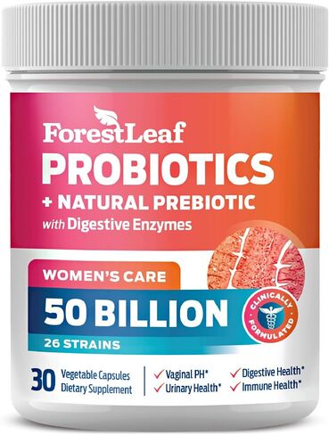 ForestLeaf Clinically Studied Probiotics 100 Billion CFU, 26 Strains with Organic Prebiotic Blend & Digestive Enzymes - Probiotic Prebiotic for Men & Women - Probiotics Digestive Health 30 Capsules in Kuwait