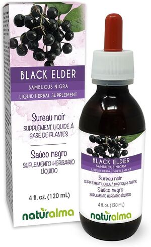 Naturalma Black Elder (Sambucus nigra) flower (Elderflower) and fruit (Elderberry) Alcohol-free Tincture - 4 fl oz Liquid extract in drops - Herbal supplement - Vegan in Kuwait