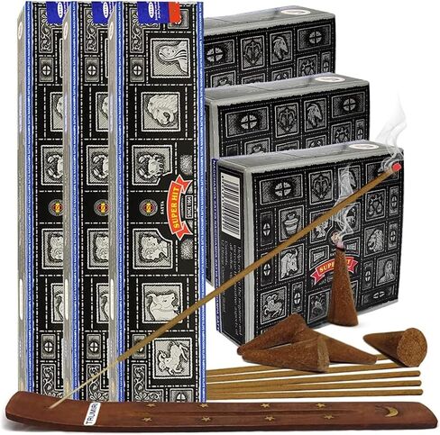 Nag Champa Incense Sticks 100g and Cones Variety Pack with Burner Holder Bundle from Satya Incense 100g Trumiri for Smudging and Aroma in Kuwait
