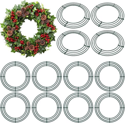 12 Pack 8'' Metal Wreath Frame Green Wire Wreath Rings for Christmas New Year Party Home Decor DIY Crafts Supplies in Kuwait