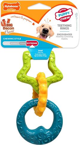 Nylabone Puppy Power Rings Chew Toy - Tough and Durable Puppy Chew Toy for Teething - Puppy Supplies - Bacon Flavor, Small (1 Count) in Kuwait
