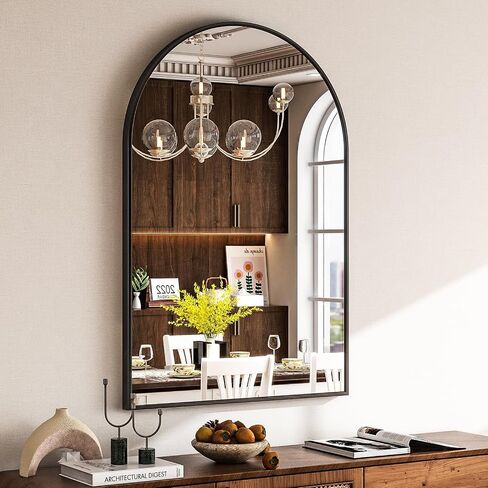 HARRITPURE Arched Wall Mirror – 30"x40" Arch Bathroom Mirror Metal Frame Vanity Mirror for Bedroom, Entryway Dresser Decor, Black in Kuwait