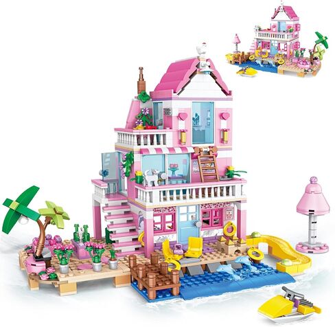 HSANHE Pink Girls Seaside Beach Villa Friends Building Set Compatible with Lego Friends Construction Educational Toy for Kids Age 6-12 and Up 822 PCS in Kuwait