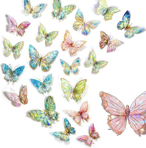 Aromoty Butterfly Stickers Set (120 Pieces with 6 Themes)-Gorgeous Crystals Holographic Transparent Resin Waterproof Sticker Decals for Scrapbook Supplies Junk Bullet Journals Laptop Crafts Decor in Kuwait