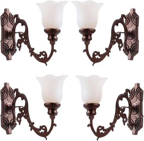 4Pcs Miniature Wall Lights Vintage Luminous Lamps for Sand Table Decor DIY Wall Lamp Models Tiny LED Wall Lamp for Dollhouse and Miniature Scenes in Kuwait
