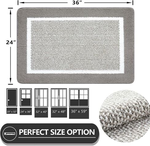 REFETONE Indoor Door Mat, Front Back Door Mat, Non-Slip Absorbent Resist Dirt Entrance Rug Inside Floor Mats, Machine Washable Low-Profile Inside Entry Door Rugs for Entryway - 24" x 36", Grey in Kuwait