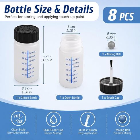 WANDIC Paint Touch Up Bottles, 12 Pieces Touch Up Plastic Bottle with Brush and Mixing Ball Paint Applicator Bottle for Car Wall and Hobby Painting -60 ml in Kuwait