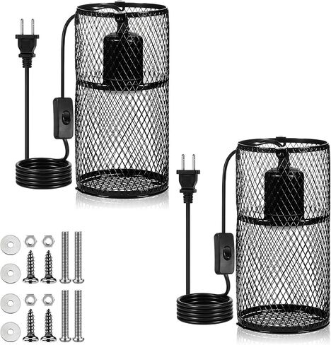 VIHOSE 2 جهاز كمبيوتر شخصى الحرس مصباح الحرارة الزواحف مع 150W السيراميك باعث الحرارة الفرح مكافحة تحرق التدفئة مصباح حامل شبكة قفص حماية الزواحف أباجورة لثعبان سحلية الزواحف الفرخ، لمبة غير المدرجة in Kuwait