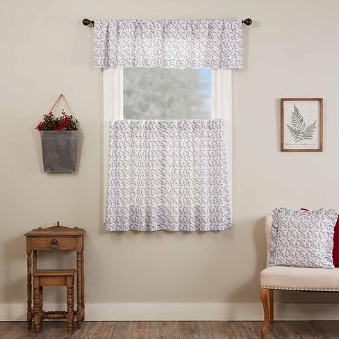 ستارة Piper Classics Twilight Floral Roman Valance، مقاس 60.96 سم طولًا × 101.6 سم عرضًا، أربطة قابلة للتعديل، طباعة زهور رمادية وبيضاء وحمراء، كوخ ريفي، معالجة نافذة المزرعة العتيقة in Kuwait