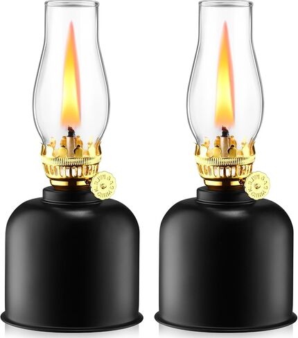 Tujoe 2 Pieces Oil Lamp for Indoor Use Chamber Oil Lamp Vintage Clear Glass Kerosene Lamp Rustic Oil Lamp with Oil Wick for Indoor Use Home Tabletop Decor Emergency Lighting Supplies, Black in Kuwait
