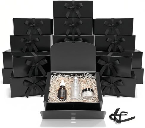 ZSZMFH 15 PCs Gift Boxes with Lids, 12" x 8" x 4" Black Gift Boxes with Ribbon, Bridesmaid Proposal Box, Kraft Paper Gift Box for Wedding, Packaging, Present, Birthday, Cupcake Boxes, Crafting in Kuwait