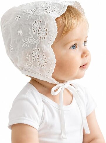 Royal Lace Flower Baby Girls Toddlers Eyelet Lace Breathable Cotton Bonnet Sun Hat in Kuwait