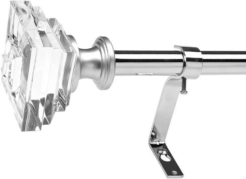 3/4" Diameter Standard Decorative Window Curtain Rod, Adjustable Length from 28 to 48 Inches, Acrylic Square Finials in Kuwait