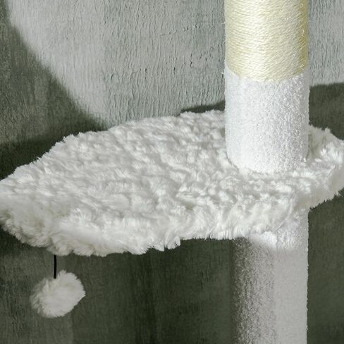 شجرة قطط من الأرض إلى السقف مع أعمدة خدش من PawHut، ارتفاع قابل للتعديل 88.5"-100.5"، برج تسلق القطط مع منصات على شكل سحابة، كرات ألعاب، جهاز مضاد للإطاحة، أبيض in Kuwait