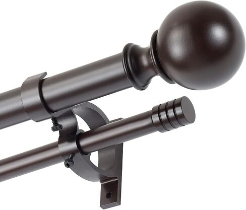 Kemmie 1" Classic Window Curtain Rod with Round & Barrel Finials Simple Double Telescoping Drapery Rod, 36-72", Matted Black in Kuwait