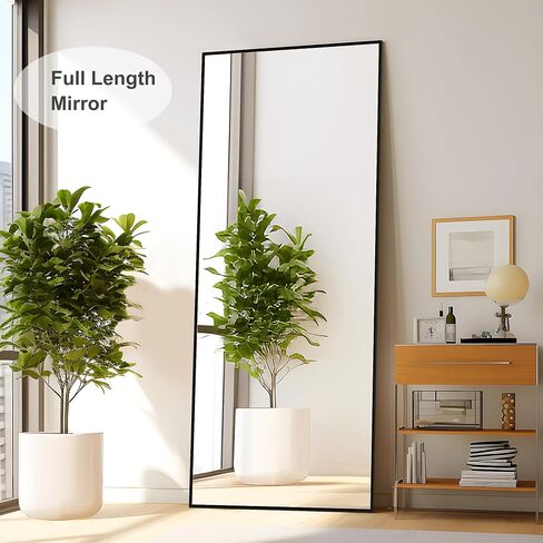 self Full Length Floor Mirror 65"x22" Large Rectangle Wall Mirror Standing Hanging or Leaning Against Wall for Bedroom, Dressing and Wall-Mounted Thin Frame Mirror - Elegant Black in Kuwait