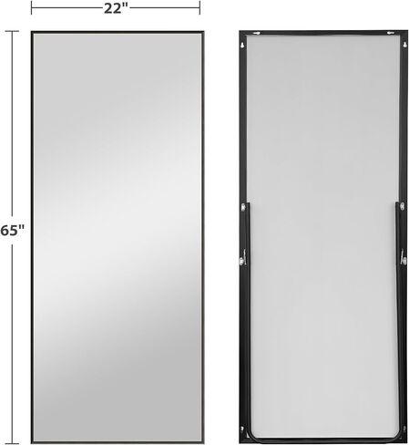 self Full Length Floor Mirror 65"x22" Large Rectangle Wall Mirror Standing Hanging or Leaning Against Wall for Bedroom, Dressing and Wall-Mounted Thin Frame Mirror - Elegant Black in Kuwait