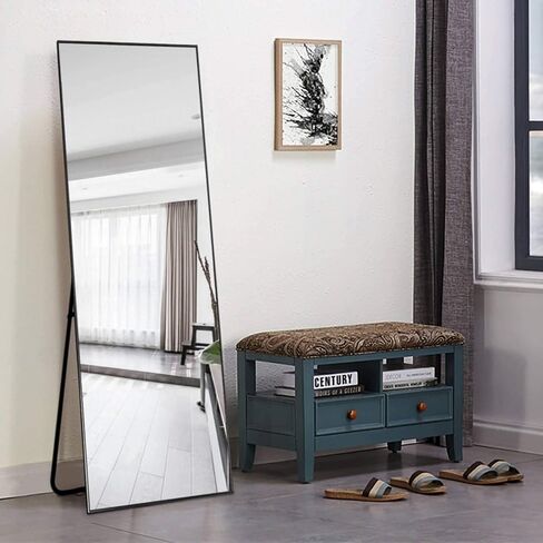 self Full Length Floor Mirror 65"x22" Large Rectangle Wall Mirror Standing Hanging or Leaning Against Wall for Bedroom, Dressing and Wall-Mounted Thin Frame Mirror - Elegant Black in Kuwait