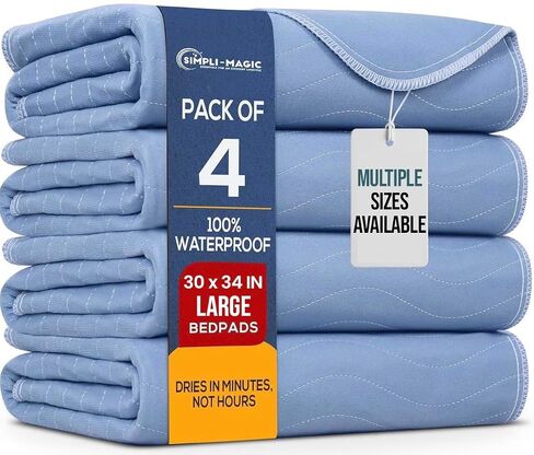 Simpli-Magic Protective Pads Washable Underpads Heavy Absorbency Reusable Bedwetting Incontinence Pads Waterproof Protective Pad for Bed,Couch,Sofa,Floor,30"x 34",Blue, 6Pack in Kuwait
