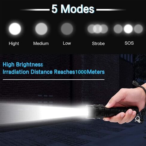 GRABOYY Tactical Flashlight with Rail Mount, Rechargeable 100000 Lumen LED Flashlight, Super Bright Torch Light 5 Modes Waterproof Weapon Light Pressure Switch Include for Hunting in Kuwait