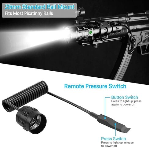 GRABOYY Tactical Flashlight with Rail Mount, Rechargeable 100000 Lumen LED Flashlight, Super Bright Torch Light 5 Modes Waterproof Weapon Light Pressure Switch Include for Hunting in Kuwait