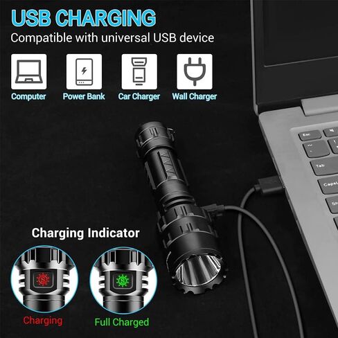 GRABOYY Tactical Flashlight with Rail Mount, Rechargeable 100000 Lumen LED Flashlight, Super Bright Torch Light 5 Modes Waterproof Weapon Light Pressure Switch Include for Hunting in Kuwait