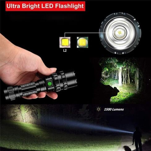 GRABOYY Tactical Flashlight with Rail Mount, Rechargeable 100000 Lumen LED Flashlight, Super Bright Torch Light 5 Modes Waterproof Weapon Light Pressure Switch Include for Hunting in Kuwait