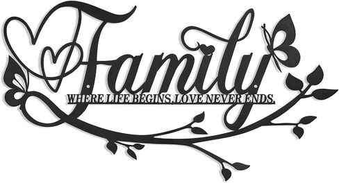 AUHOKY Family Where Life Begins Love Never Ends Word Sign Metal Wall Decor, Black Home Decor Wall Art Decorations, Letters Quotes Sign for Living Room Bedroom Kitchen Indoor Outdoor Decor(17.5", Red) in Kuwait