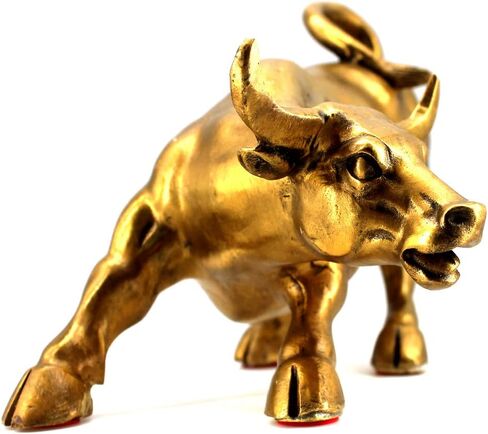 تمثال Lizipai Feng Shui Fortune Brass W Street Bull، منحوت ديكور المنزل الثور النحاسي الذهبي يمثل الحظ السعيد في العمل والثروة in Kuwait