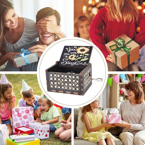 UNIQLED You are My Sunshine Wood Music Boxes، صندوق موسيقي خشبي عتيق محفور بالليزر منقوش بالليزر لهدايا عيد الميلاد/الكريسماس/عيد الحب/عيد الأم/الذكرى السنوية in Kuwait
