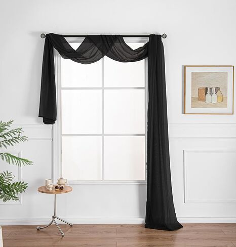 WPM WORLD PRODUCTS MART Drape/Panels/Scarves/Treatment Beautiful Sheer Voile Window Elegance Curtains Scarf for Bedroom & Kitchen Fully Stitched and Hemmed (Red, 38" Inch x 216" Inch) in Kuwait