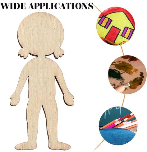 COHEALI 50pcs Wooden Boy Cutout Unfinished People Shaped Craft Sticks Blank Wooden Slices for DIY Projects in Kuwait