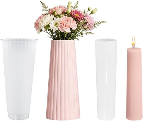 2 Pcs Flower Vase Silicone Molds for Epoxy Resin, Striped Tall Flower Vase Epoxy Resin Casting Mold Jewelry Silicone Casting Moulds for DIY Modern Home Decor (Striped Vase) in Kuwait