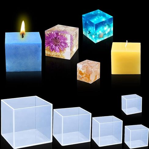 FineInno Large Square Resin Mold,3.35" Cube Silicone Casting Mold, Clear Casting Mold for DIY Art Epoxy Resin DIY Art Resin Candle Soap Making in Kuwait