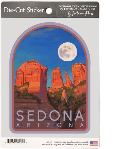 Die Cut Sticker Sedona, Arizona, Cathedral Rock and Moon, Oil Painting, Contour Vinyl Sticker 1 to 3 inches (Waterproof Decal for Cars, Water Bottles, Laptops, Coolers), Small in Kuwait