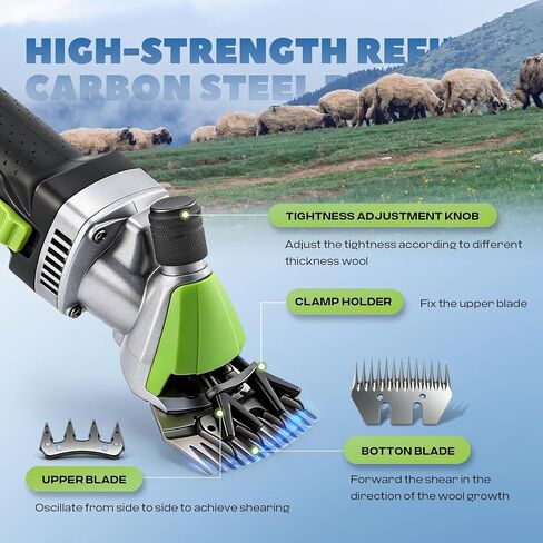 Sheep Shears Professional (850W 2400RPM Heavy Duty, 4-Blade - 13-Teeth Straight & Curved, 9-Teeth Straight & Curved, 6 Speed, for Sheep, Alpaca, Large Thick Coat Animals) in Kuwait