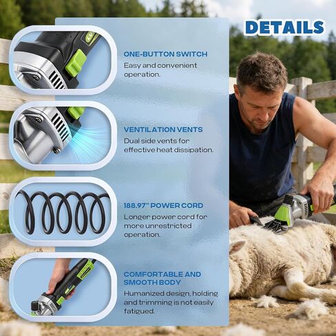 Sheep Shears Professional (850W 2400RPM Heavy Duty, 4-Blade - 13-Teeth Straight & Curved, 9-Teeth Straight & Curved, 6 Speed, for Sheep, Alpaca, Large Thick Coat Animals) in Kuwait