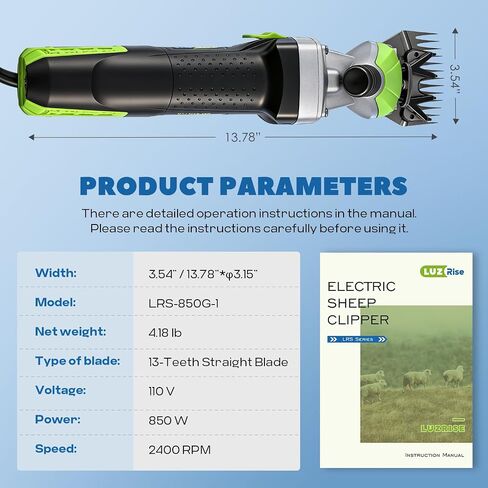 Sheep Shears Professional (850W 2400RPM Heavy Duty, 4-Blade - 13-Teeth Straight & Curved, 9-Teeth Straight & Curved, 6 Speed, for Sheep, Alpaca, Large Thick Coat Animals) in Kuwait