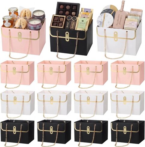 Lincia 24 Pcs Paper Flower Gift Bags Bouquet Bags Box with Handle Flower Bags for Bouquets Flowers Rectangle Gift Wrap Bags Florist Bag Handbag for Wedding Lover Mother's Day Christmas in Kuwait
