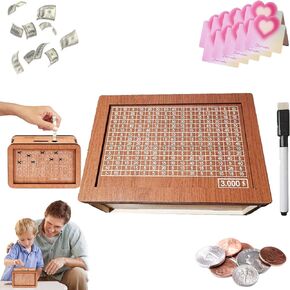 CHCTD Cash Vault Wooden Savings Box,Wooden Cash Savings Money Box with Money Target and Numbers,Retro Style Portable Savings Challenge Box with Money Target,Piggy Bank for Adults Child (10000)