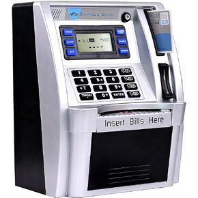 2024 Upgraded ATM Piggy Bank for Real Money for Kids Adults with Debit Card,Password Login,Bill Feeder,Coin Recognition,Saving Target,Balance Calculator,Electronic Savings Safe Machine Box (Black)